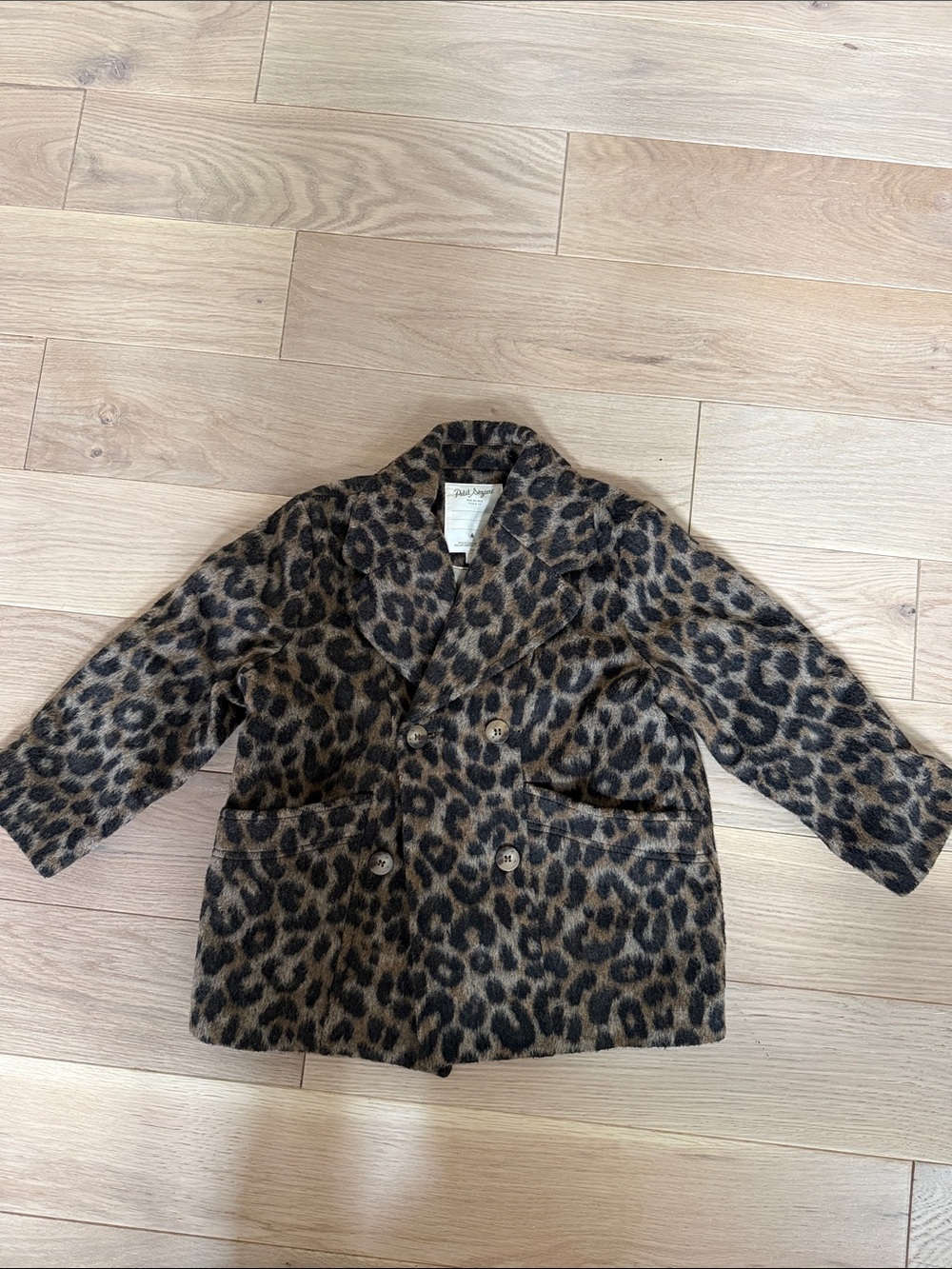 Sezane Kids Leopard Print Pea Coat - Brown & Black